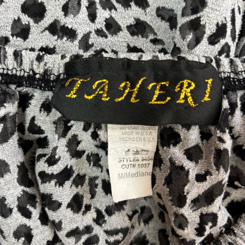 Taheri Y2K Vintage Top Size Medium Baby Doll Off the Shoulder Gray Black Printed - Picture 6 of 7